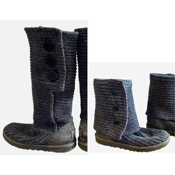 UGG Australia 5819 Cardy III Knit Button Foldable Blue Boot sz 7 Slouchy Fleece - Picture 1 of 13